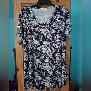 Larace Women's 2X BOHO Tunic Purple & Green Paisely Pull On Rayon & Spandex